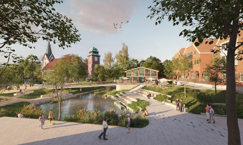 Visualisierung – Umgestaltung des Scharmbecker Bachs am Marktplatz