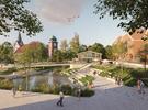 Visualisierung – Umgestaltung des Scharmbecker Bachs am Marktplatz © Schramm + Partner Landschaftsarchitekten | Gärtner und Christ Architekturdarstellung